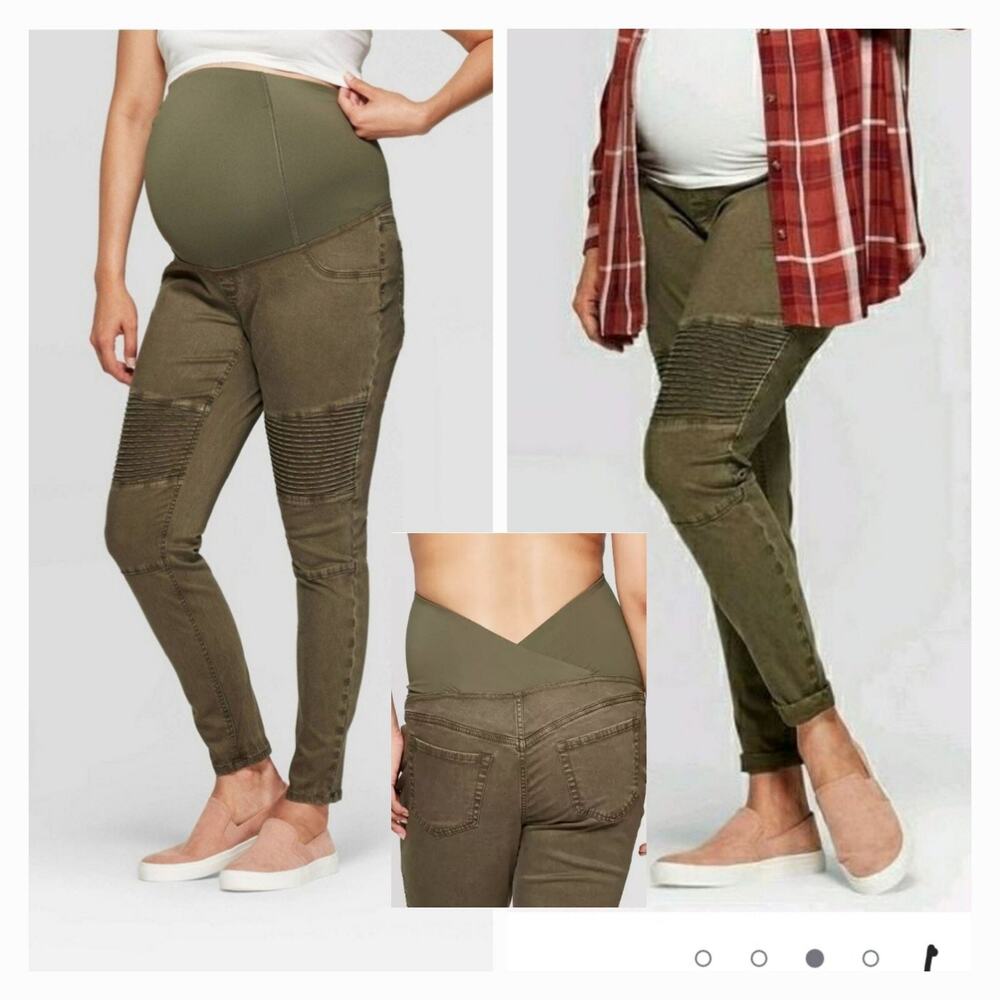 Isabel Maternity Sz 4 Crossover Panel Utility Jeggings Olive Green Stretch